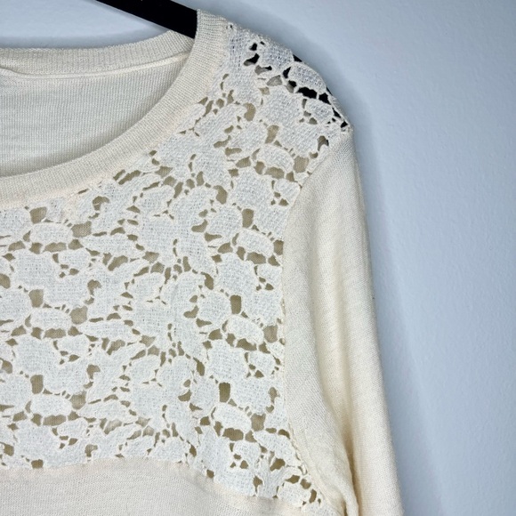 J.Crew 100% Merino Wool Cream Tippi Crewneck with Lace Detail - Picture 4 of 6